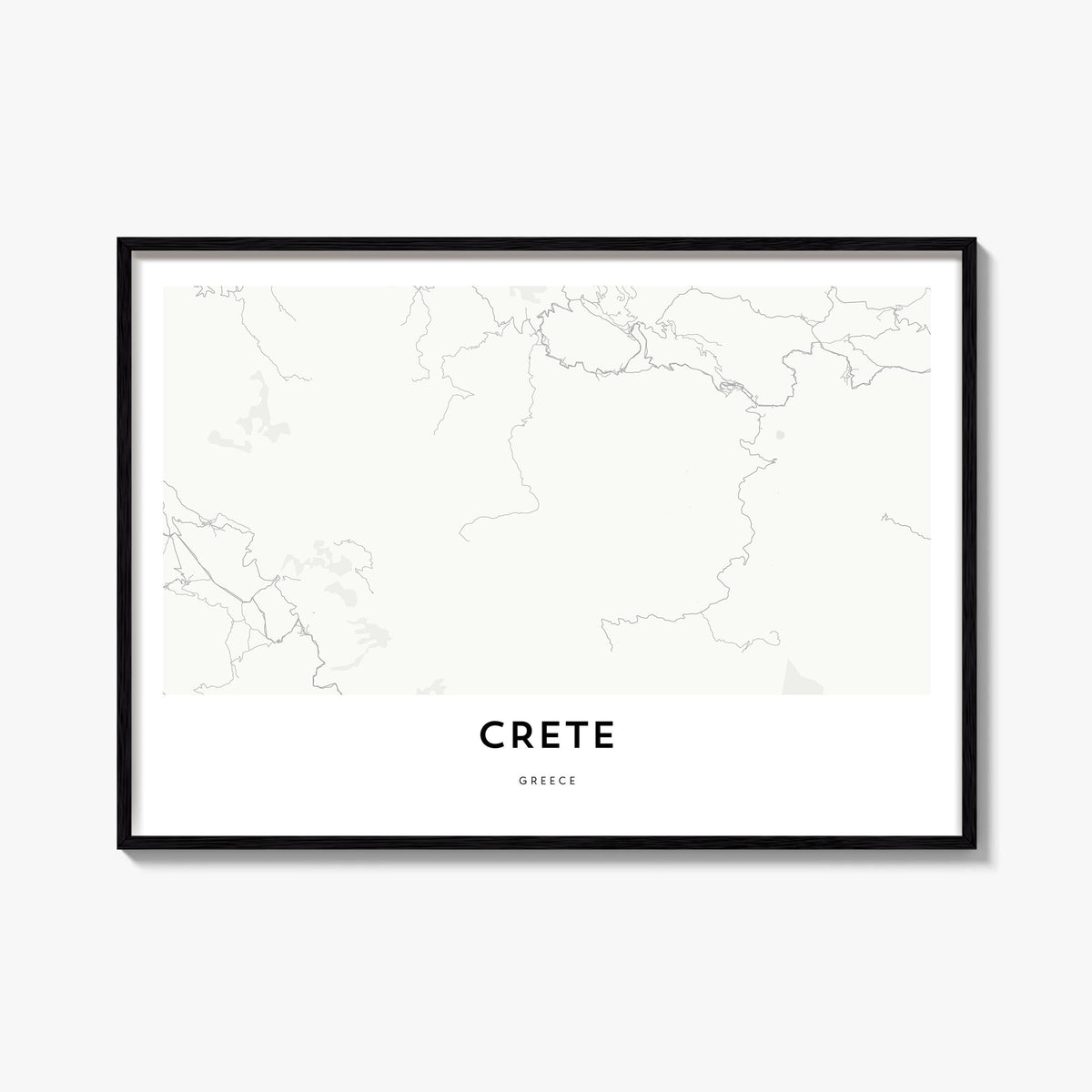 Crete black & white map poster of Greece – horizontal wall art, unframed print shown in interior mockup