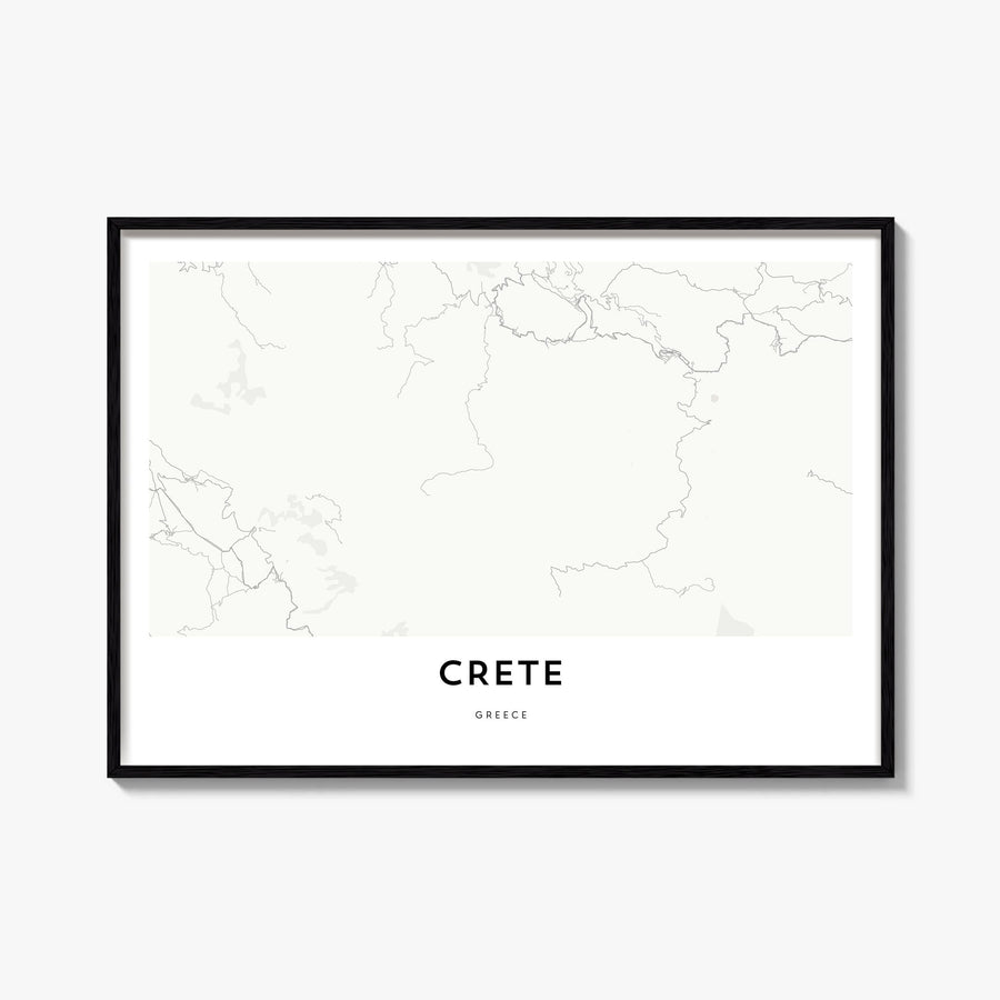 Crete black & white map poster of Greece – horizontal wall art, unframed print shown in interior mockup