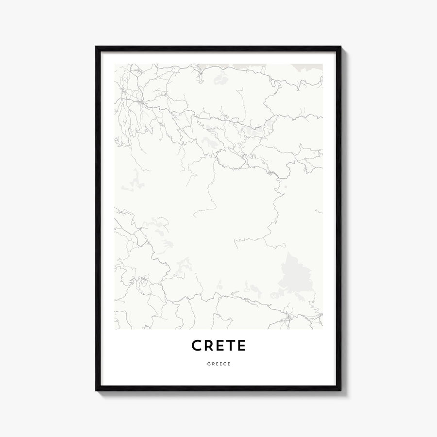 Crete black & white map poster of Greece – vertical wall art, unframed print shown in interior mockup