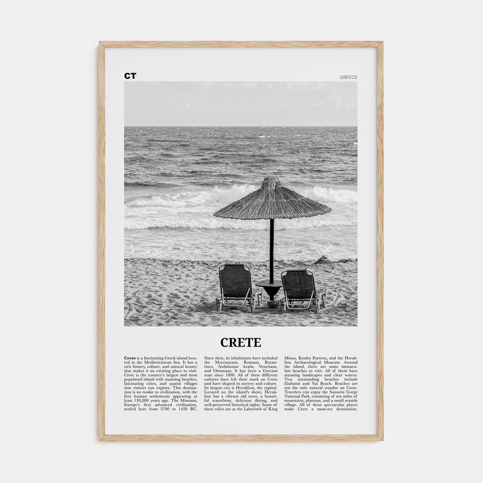 Crete Poster Natural Wood / 8x12 in Nbourhood Travel B&W Poster