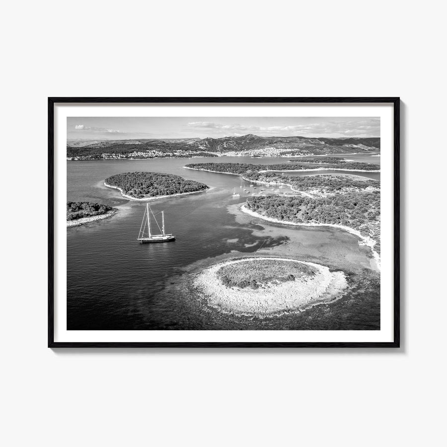 Croatia black & white photo poster of Europe – horizontal wall art, unframed print shown in interior mockup