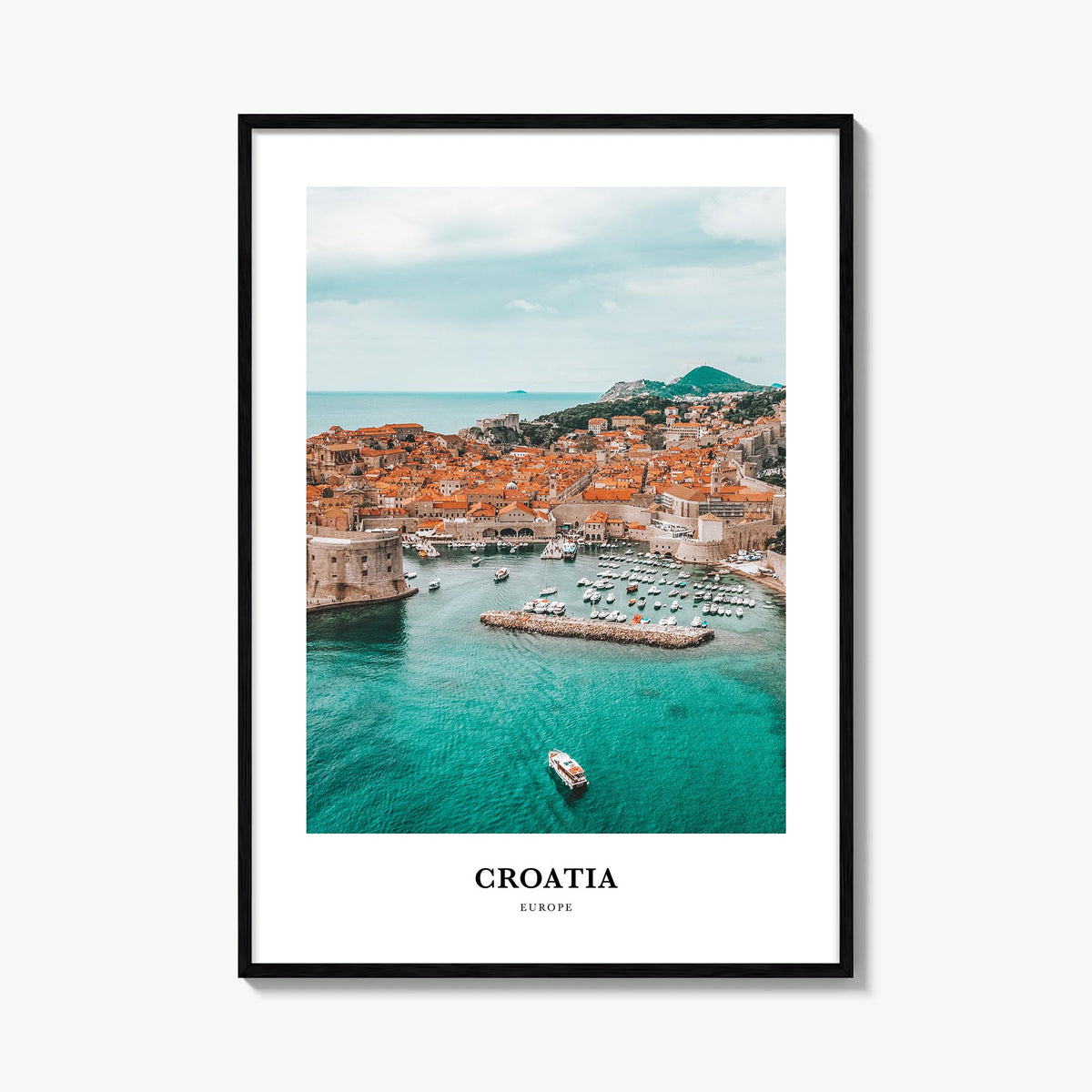 Croatia colorful classic poster of Europe – vertical wall art, unframed print shown in interior mockup