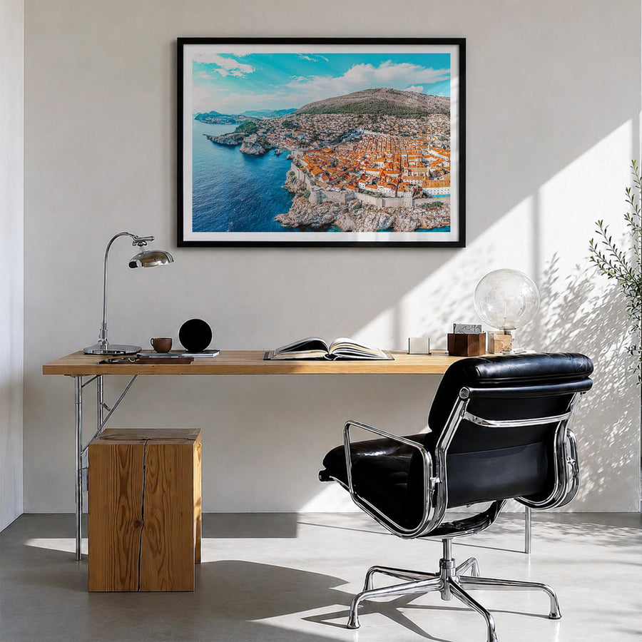 Croatia colorful photo poster of Europe – horizontal wall art in black wood frame with white border, hanging on wall