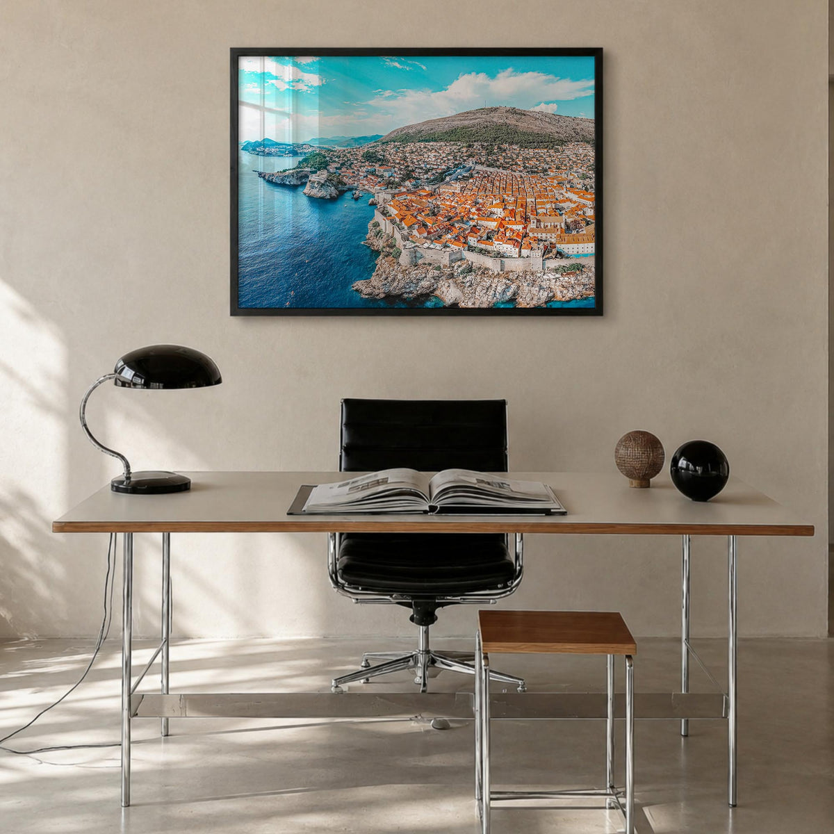 Croatia colorful photo poster of Europe – horizontal wall art in black wood frame, hanging on wall
