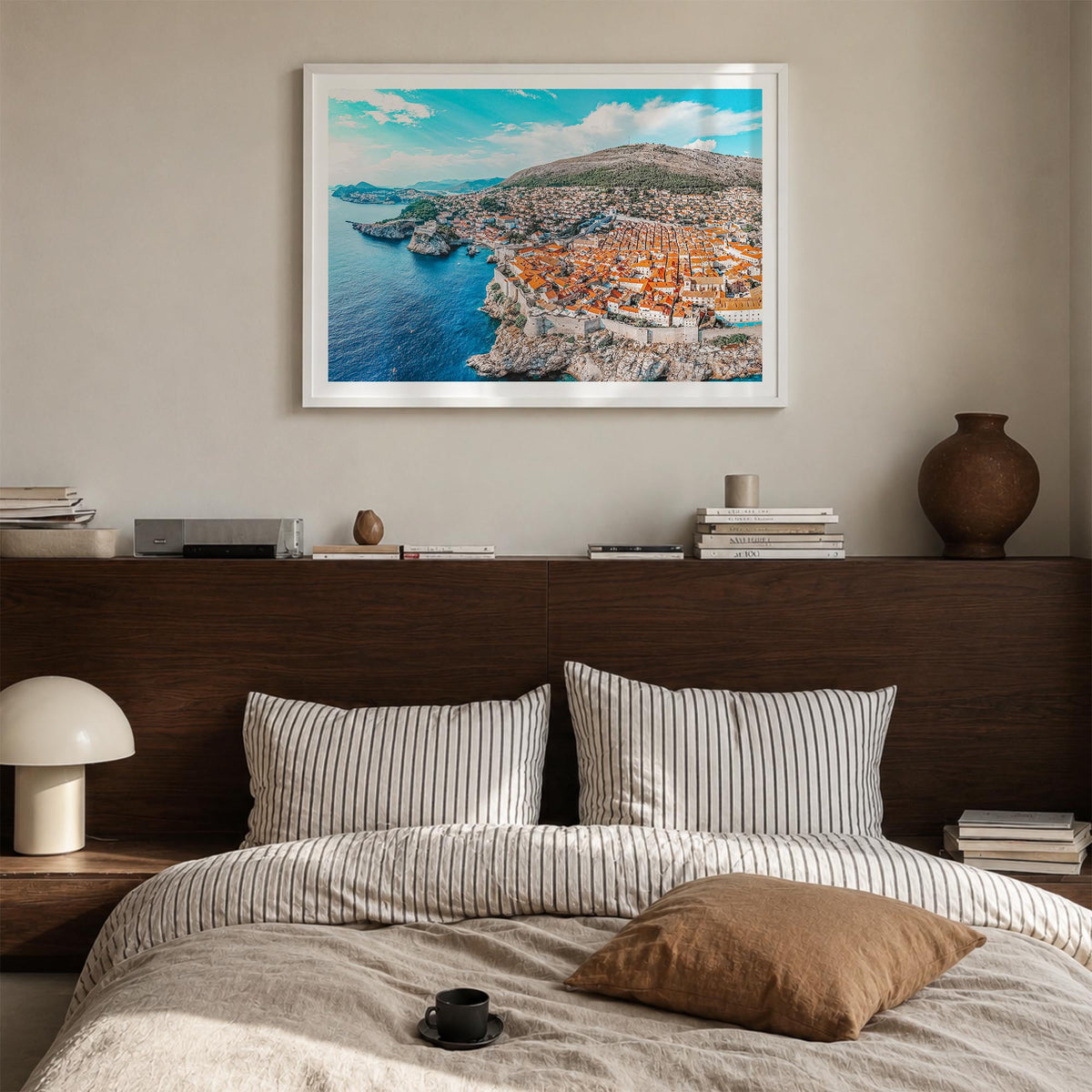 Croatia colorful photo poster of Europe – horizontal wall art in white wood frame with white border, hanging on wall
