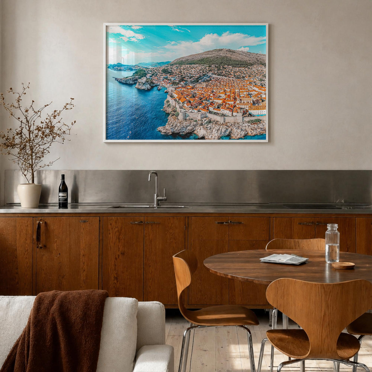 Croatia colorful photo poster of Europe – horizontal wall art in white wood frame, hanging on wall