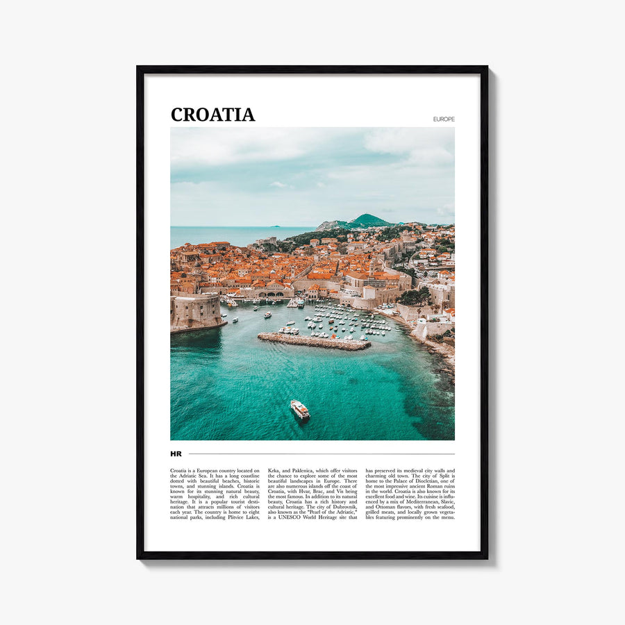 Croatia colorful travel poster of Europe – vertical wall art, unframed print shown in interior mockup