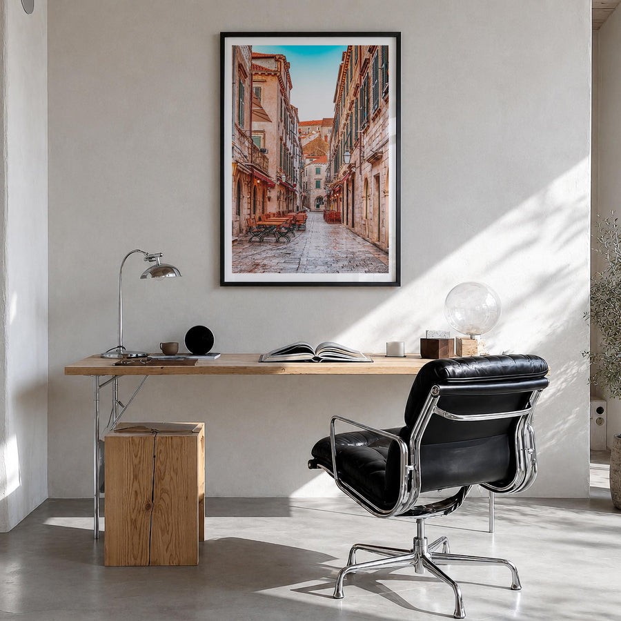Croatia no. 1 colorful photo poster of Europe – vertical wall art in black wood frame with white border, hanging on wall