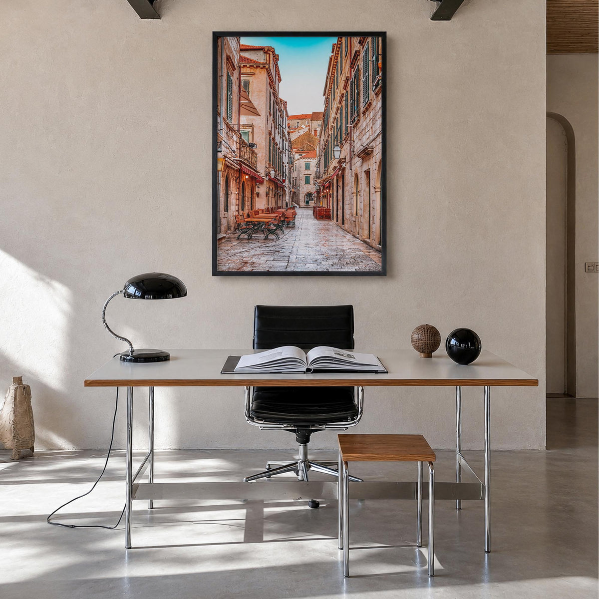 Croatia no. 1 colorful photo poster of Europe – vertical wall art in black wood frame, hanging on wall