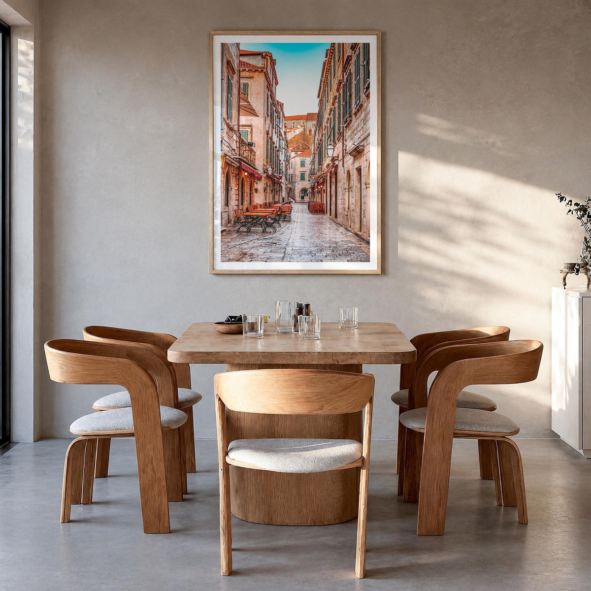 Croatia no. 1 colorful photo poster of Europe – vertical wall art in natural wood frame with white border, hanging on wall