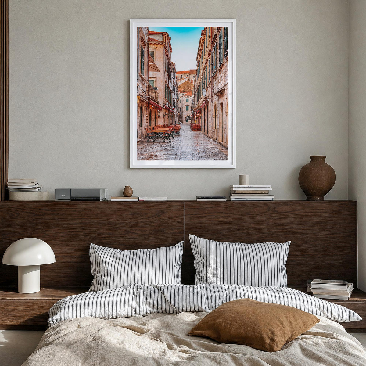 Croatia no. 1 colorful photo poster of Europe – vertical wall art in white wood frame with white border, hanging on wall