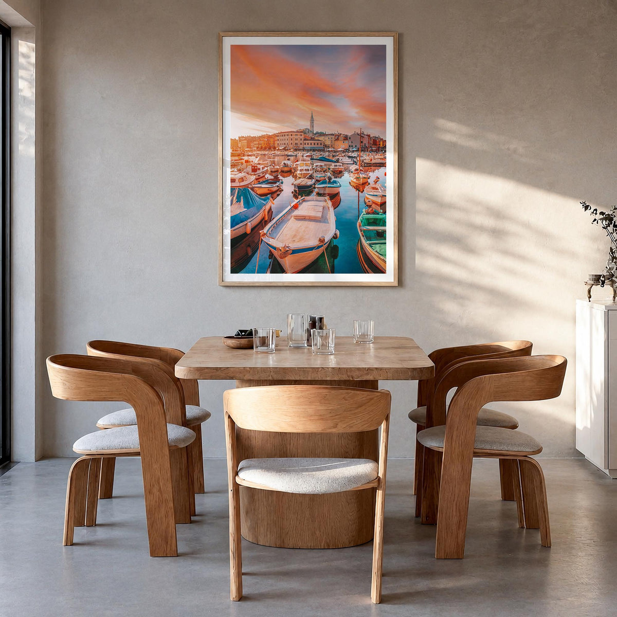 Croatia no. 2 colorful photo poster of Europe – vertical wall art in natural wood frame with white border, hanging on wall