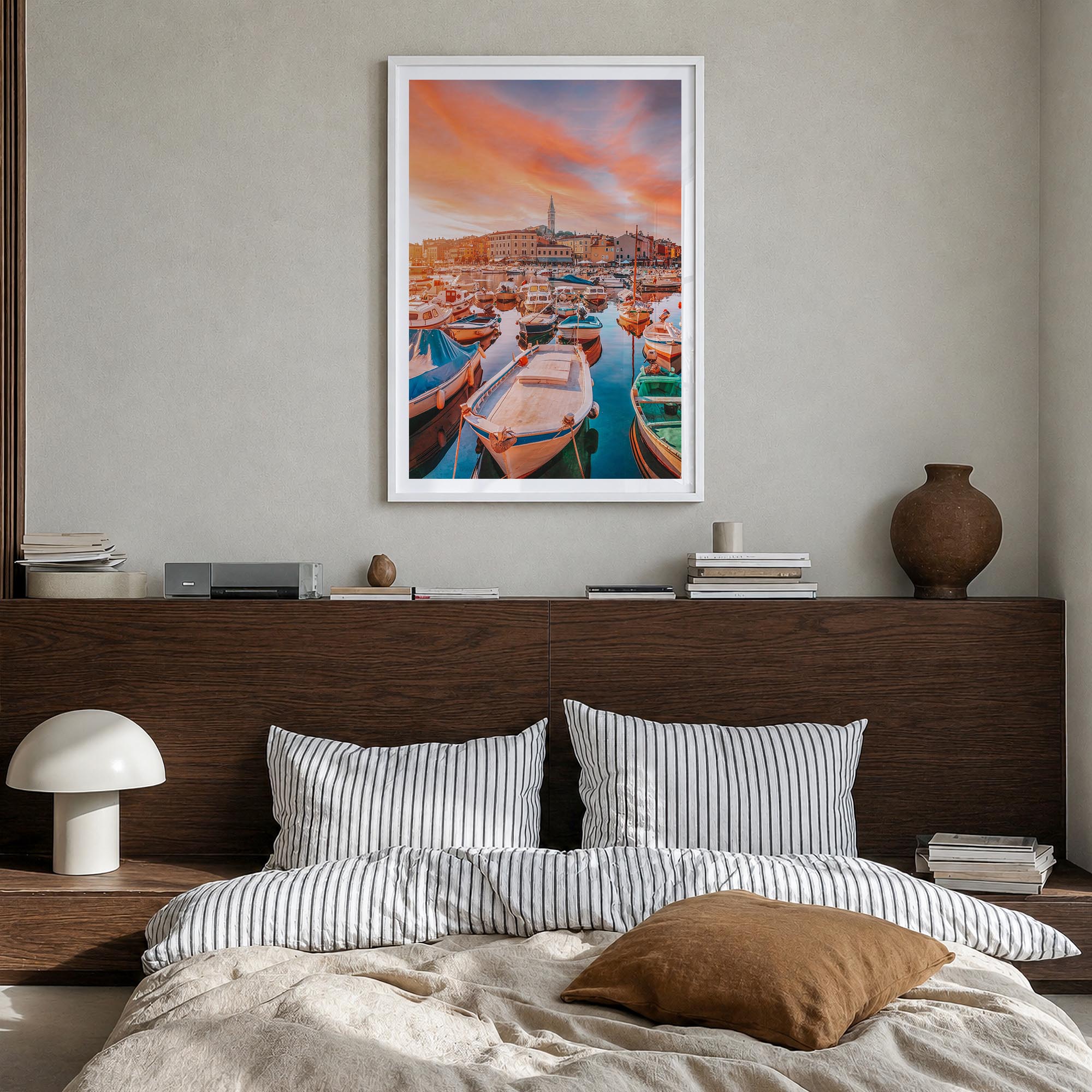 Croatia no. 2 colorful photo poster of Europe – vertical wall art in white wood frame with white border, hanging on wall