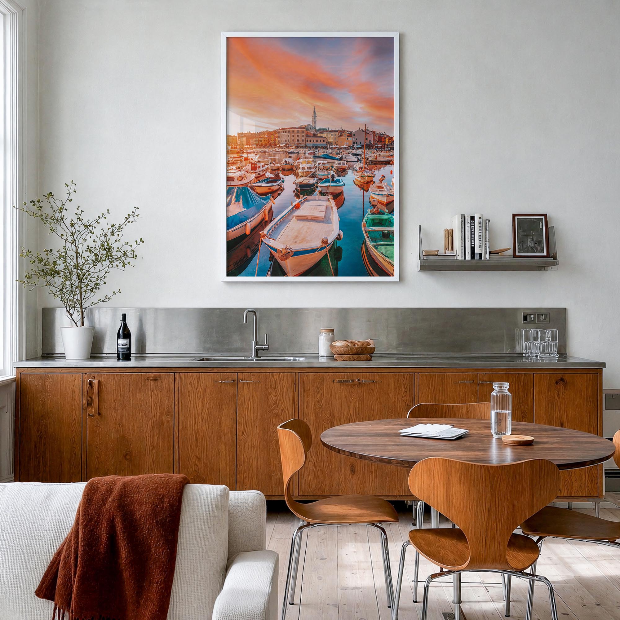 Croatia no. 2 colorful photo poster of Europe – vertical wall art in white wood frame, hanging on wall