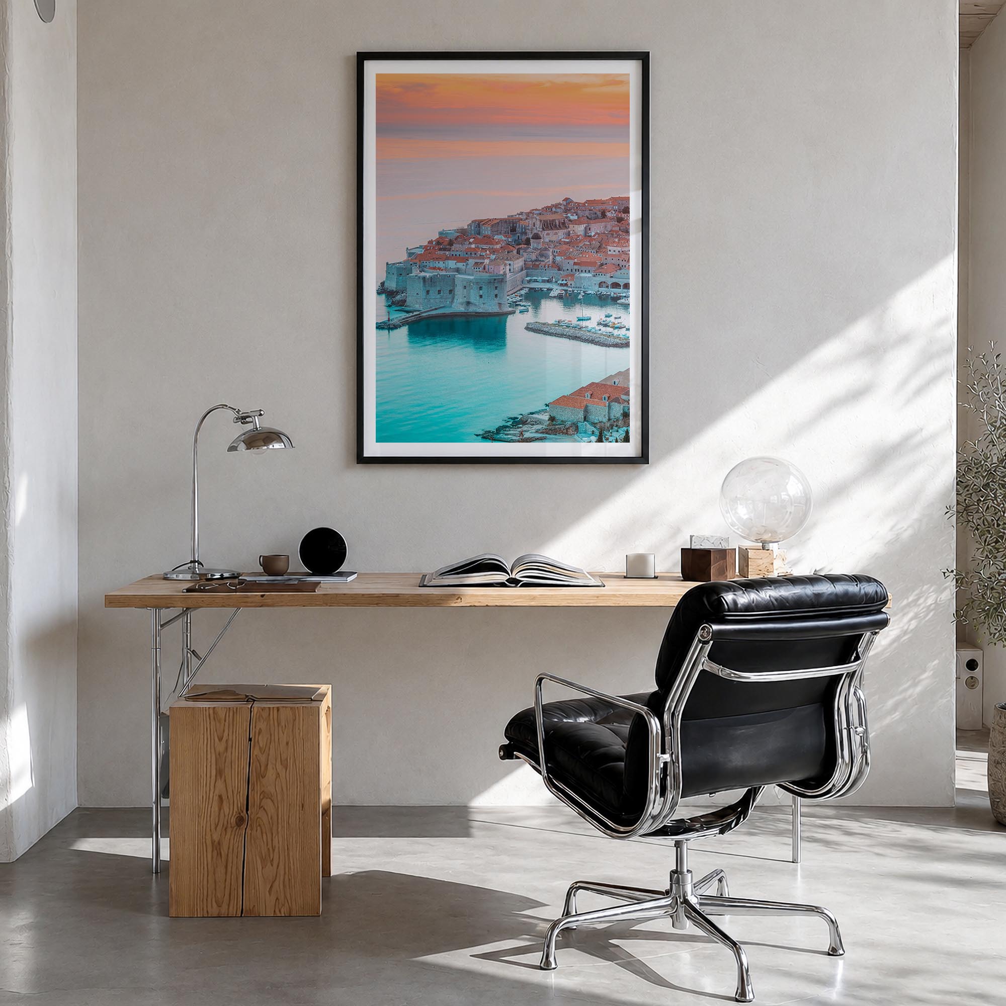 Croatia no. 3 colorful photo poster of Europe – vertical wall art in black wood frame with white border, hanging on wall