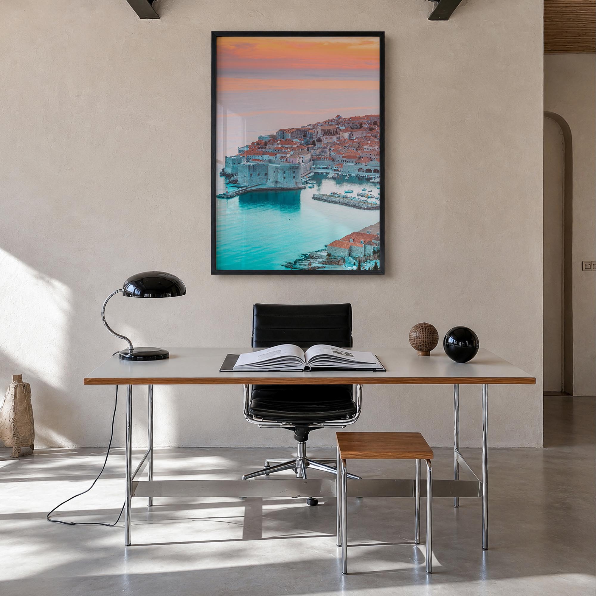 Croatia no. 3 colorful photo poster of Europe – vertical wall art in black wood frame, hanging on wall