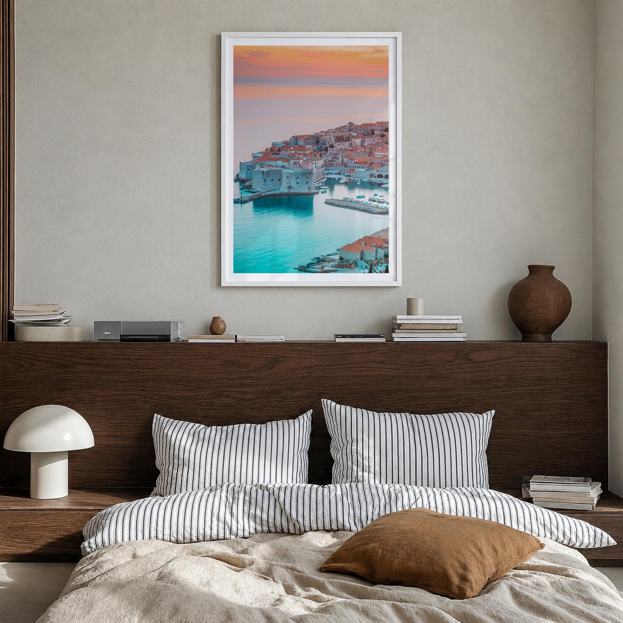 Croatia no. 3 colorful photo poster of Europe – vertical wall art in white wood frame with white border, hanging on wall