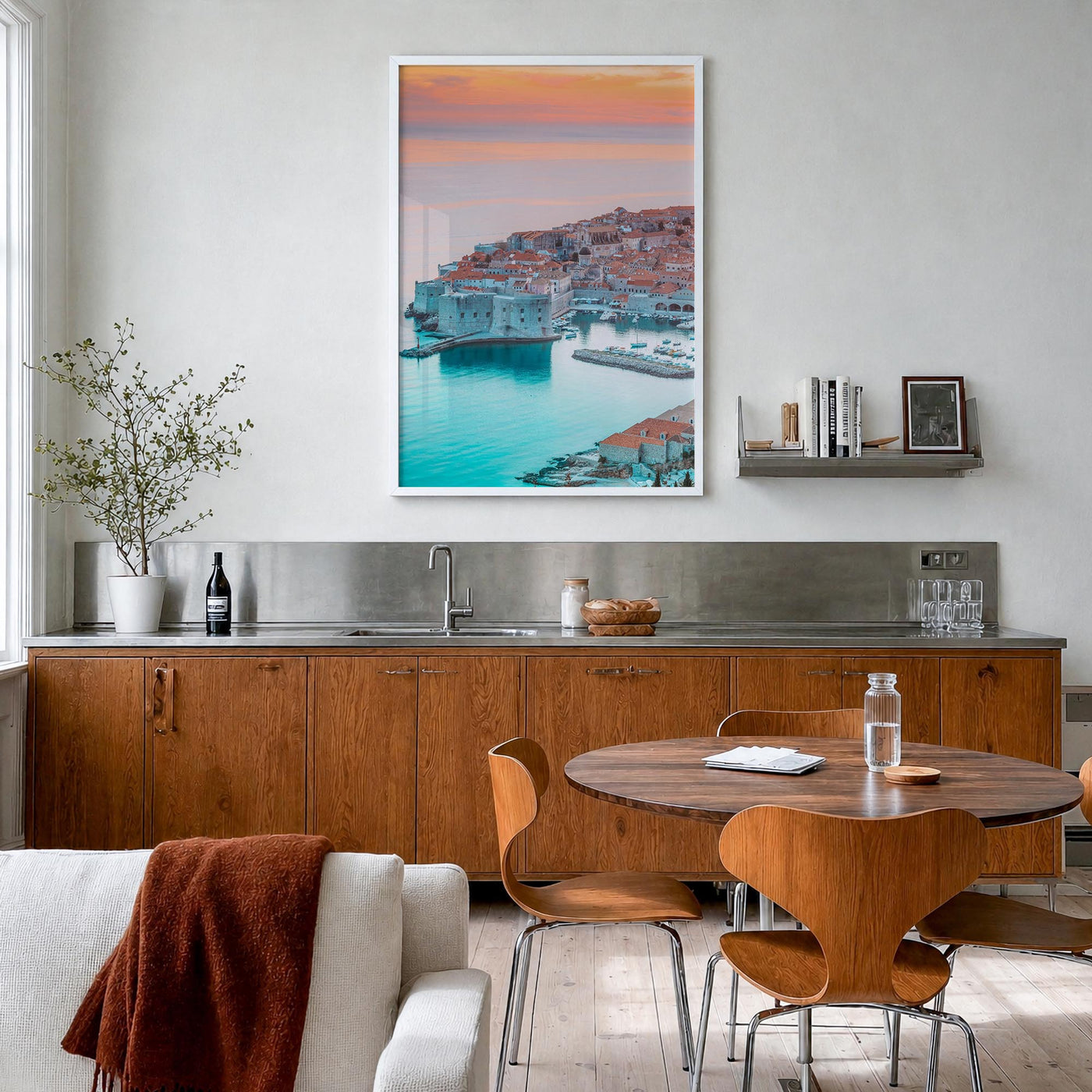 Croatia no. 3 colorful photo poster of Europe – vertical wall art in white wood frame, hanging on wall