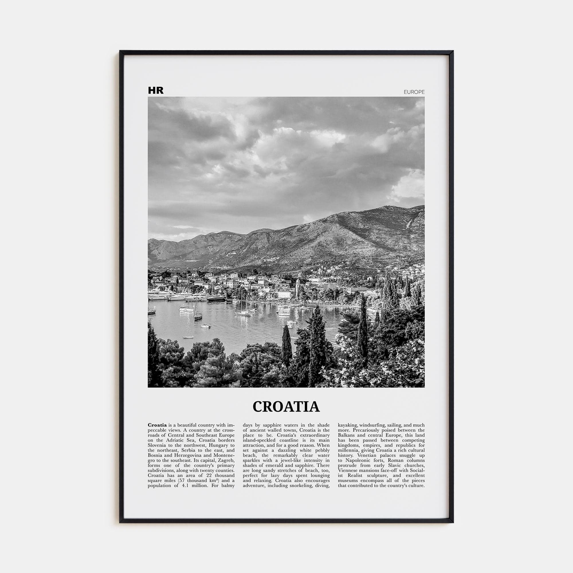 Croatia Poster None / 8x12 in Nbourhood Travel B&W Poster