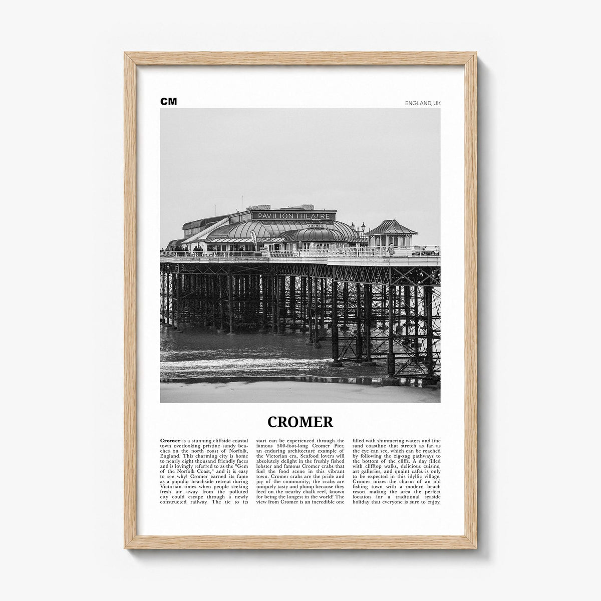 Cromer Newspaper Poster in a natural wood frame