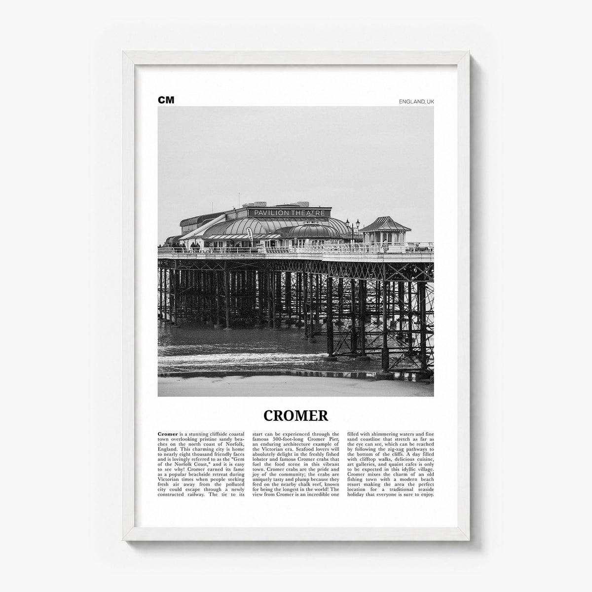 Cromer Newspaper Poster in a white wood frame