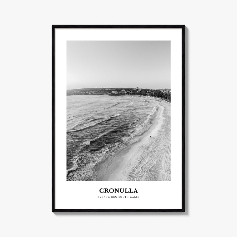 Cronulla black & white classic poster of Australia – vertical wall art, unframed print shown in interior mockup