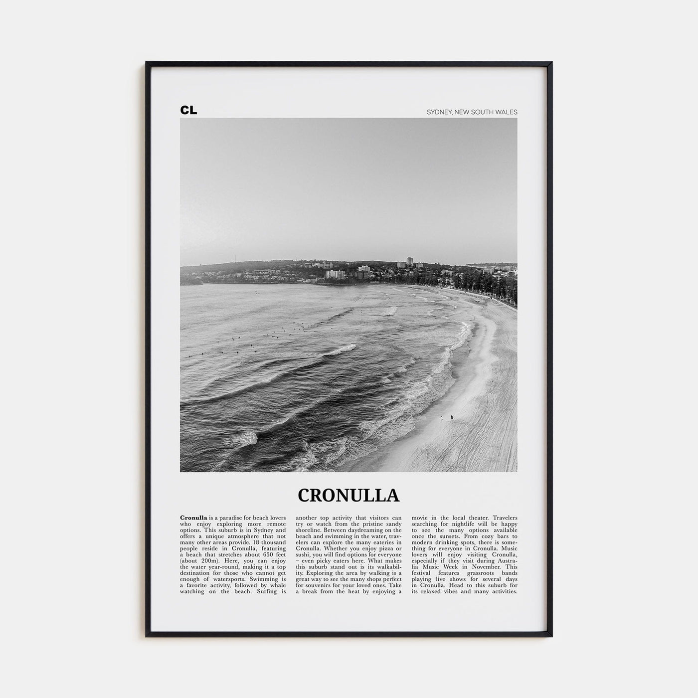 Cronulla Poster None / 8x12 in Nbourhood Travel B&W Poster