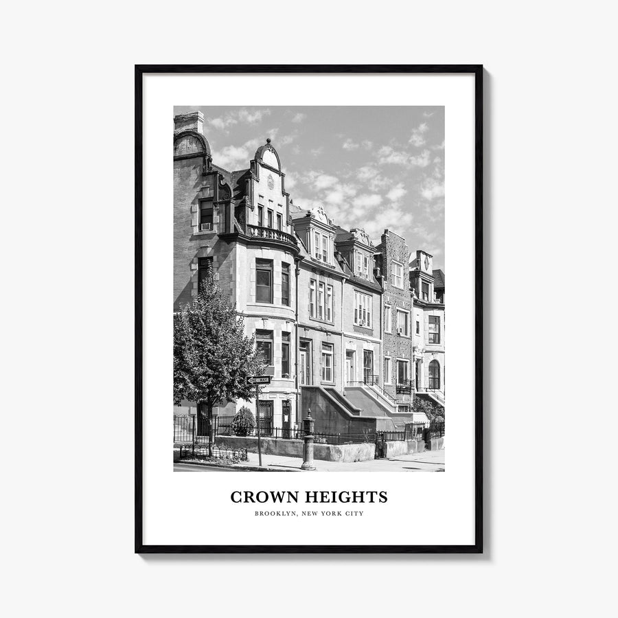 Crown Heights black & white classic poster of Brooklyn, New York City – vertical wall art, unframed print shown in interior m