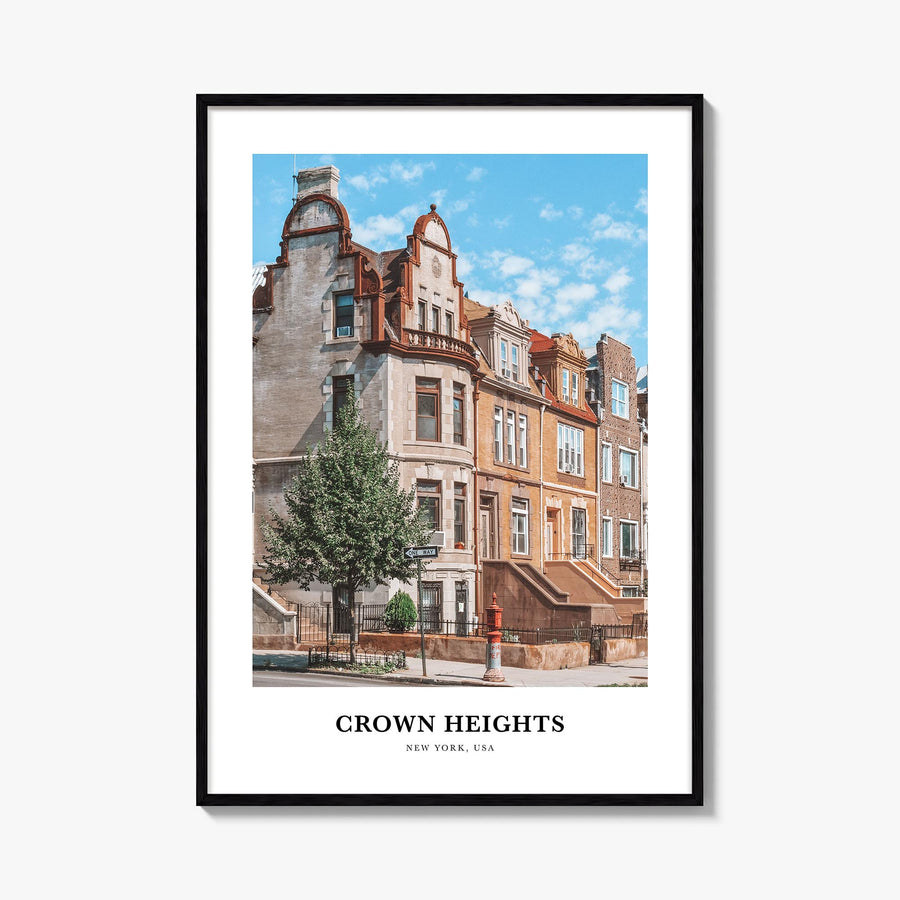 Crown Heights colorful classic poster of Brooklyn, New York City – vertical wall art, unframed print shown in interior mockup