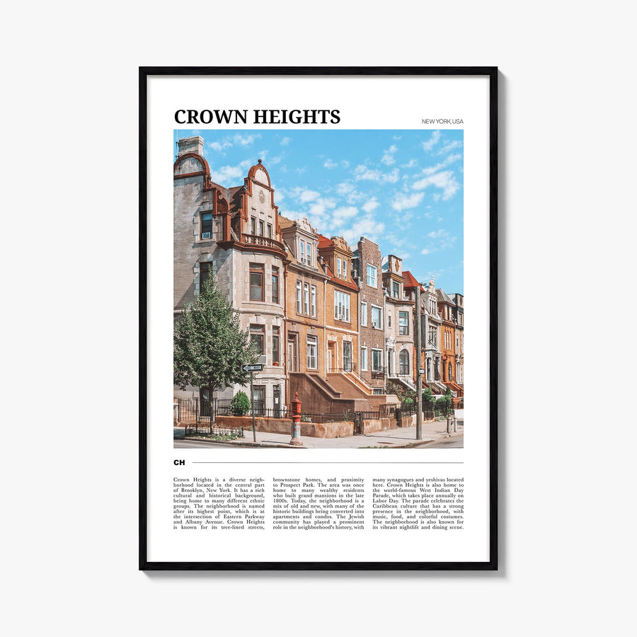 Crown Heights colorful travel poster of Brooklyn, New York City – vertical wall art, unframed print shown in interior mockup