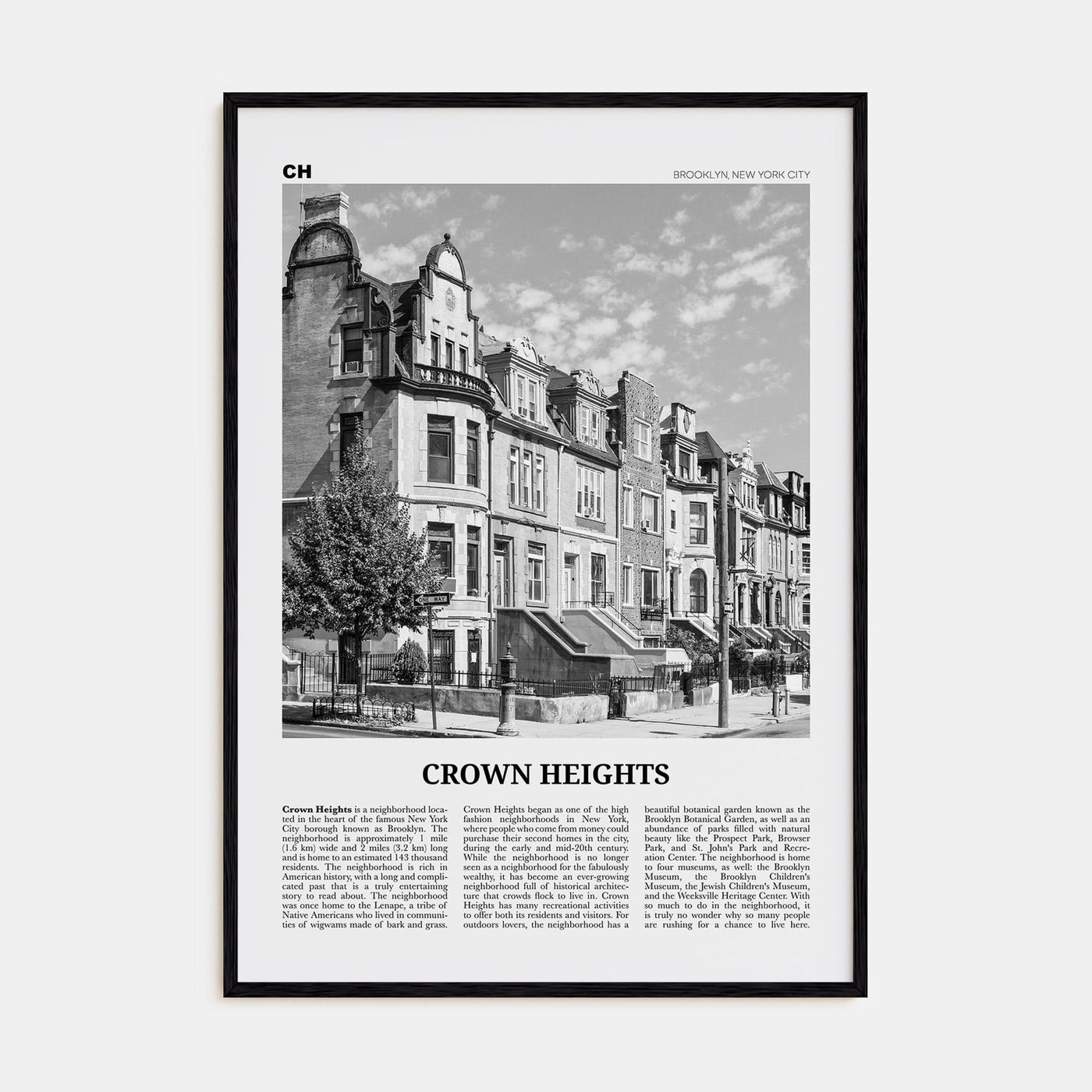 Crown Heights Poster Black Wood / 8x12 in Nbourhood Travel B&W Poster