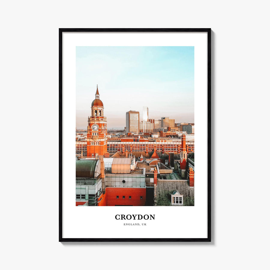 Croydon colorful classic poster of United Kingdom – vertical wall art, unframed print shown in interior mockup