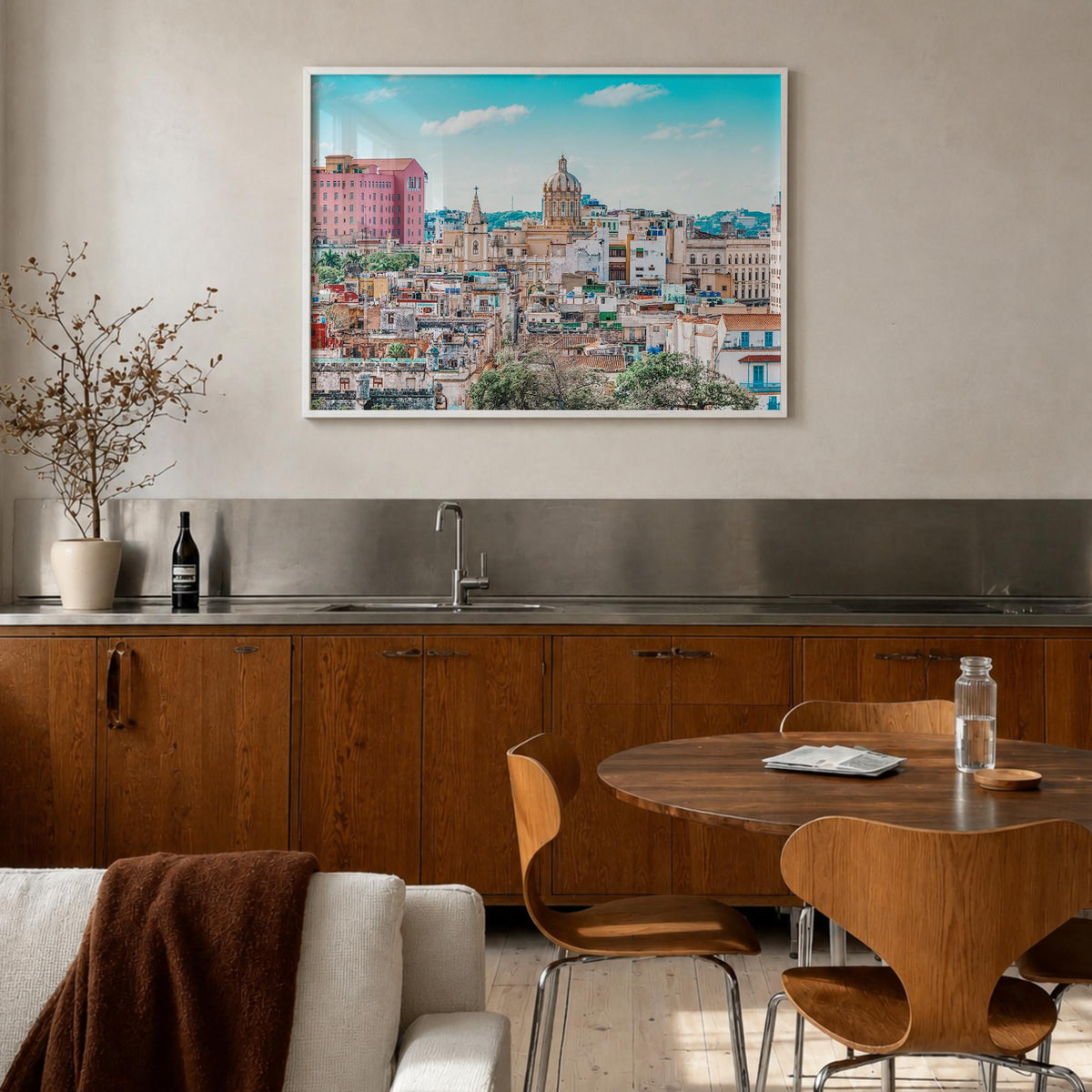 Cuba colorful photo poster of Caribbean – horizontal wall art in white wood frame, hanging on wall