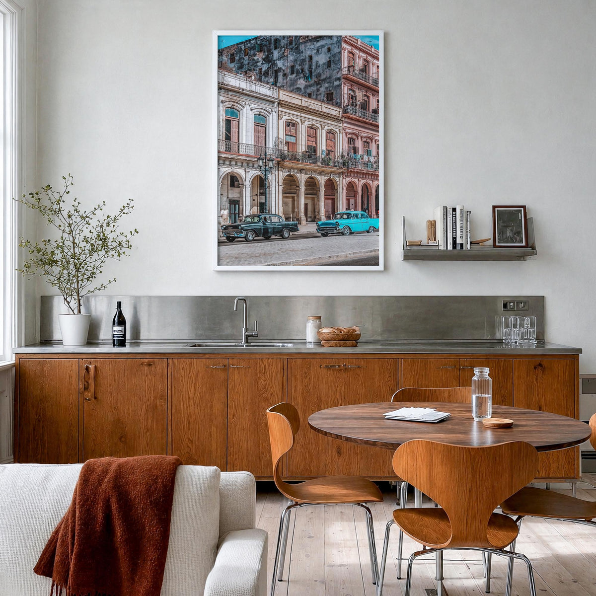 Cuba colorful photo poster of Caribbean – vertical wall art in white wood frame, hanging on wall