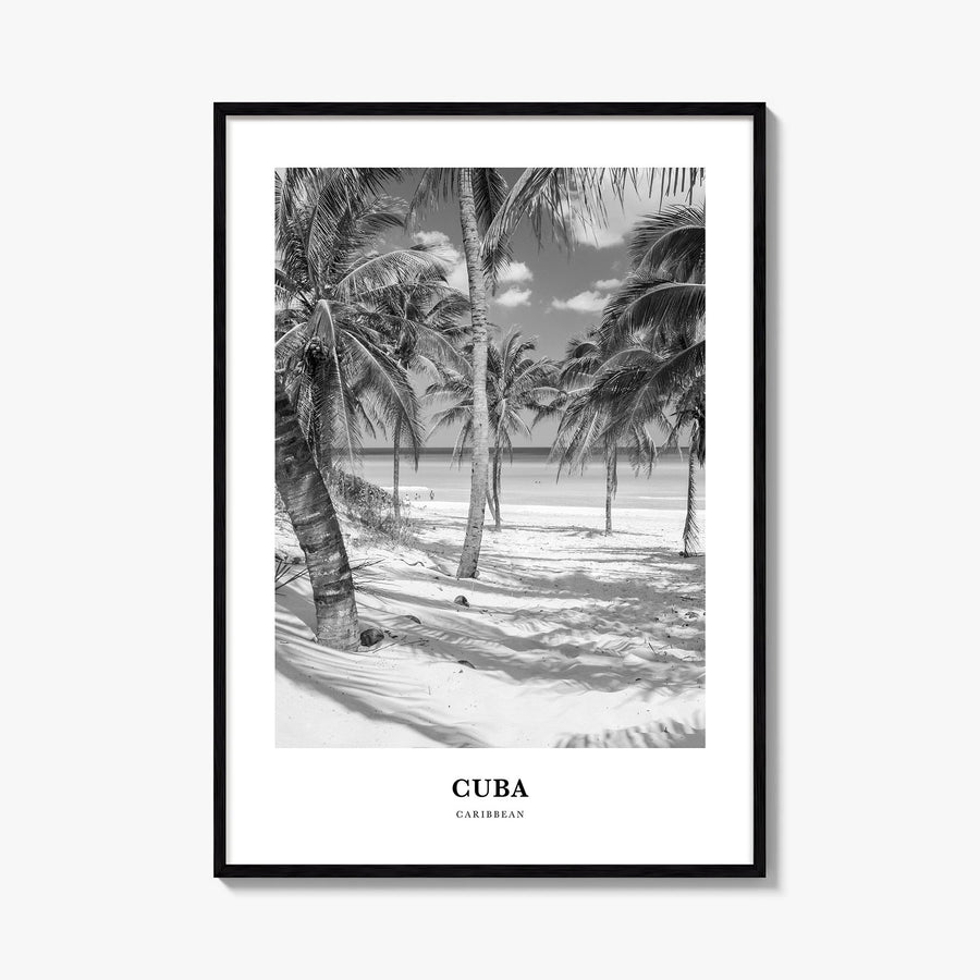 Cuba no. 1 black & white classic poster of Caribbean – vertical wall art, unframed print shown in interior mockup
