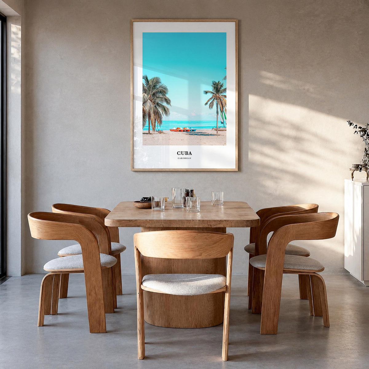 Cuba no. 1 colorful classic poster of Caribbean – vertical wall art in natural wood frame, hanging on wall