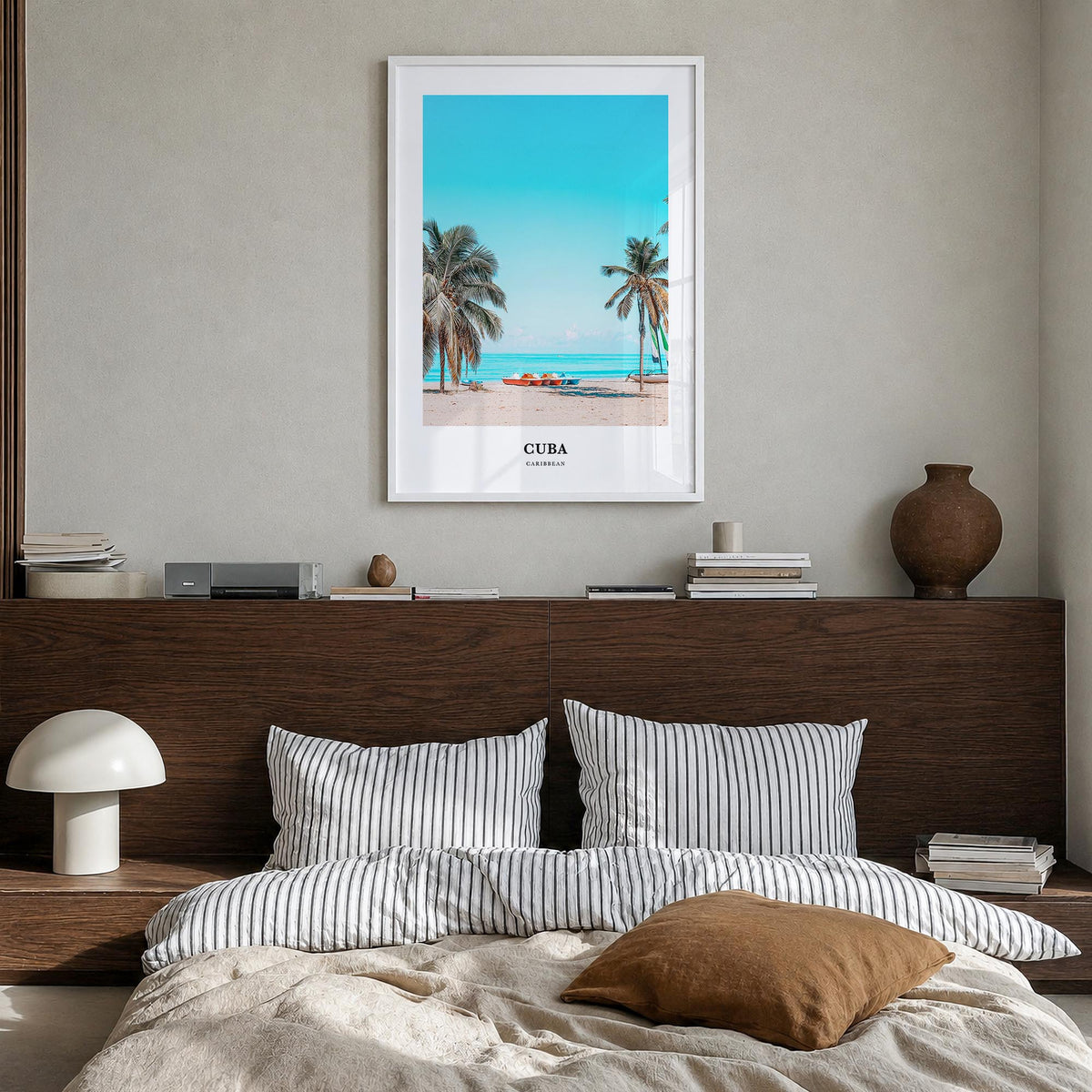 Cuba no. 1 colorful classic poster of Caribbean – vertical wall art in white wood frame, hanging on wall