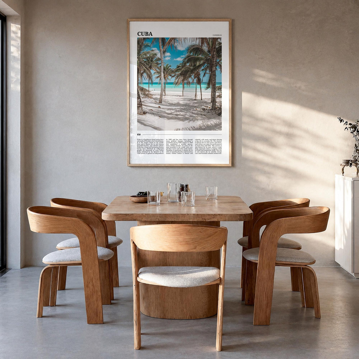 Cuba no. 2 colorful travel poster of Caribbean – vertical wall art in natural wood frame, hanging on wall