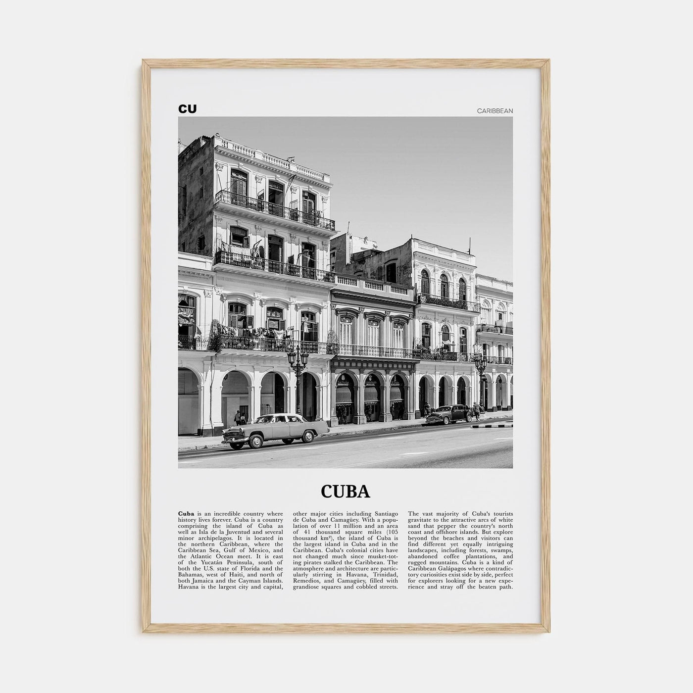 Cuba No 2 Poster Natural Wood / 8x12 in Nbourhood Travel B&W Poster