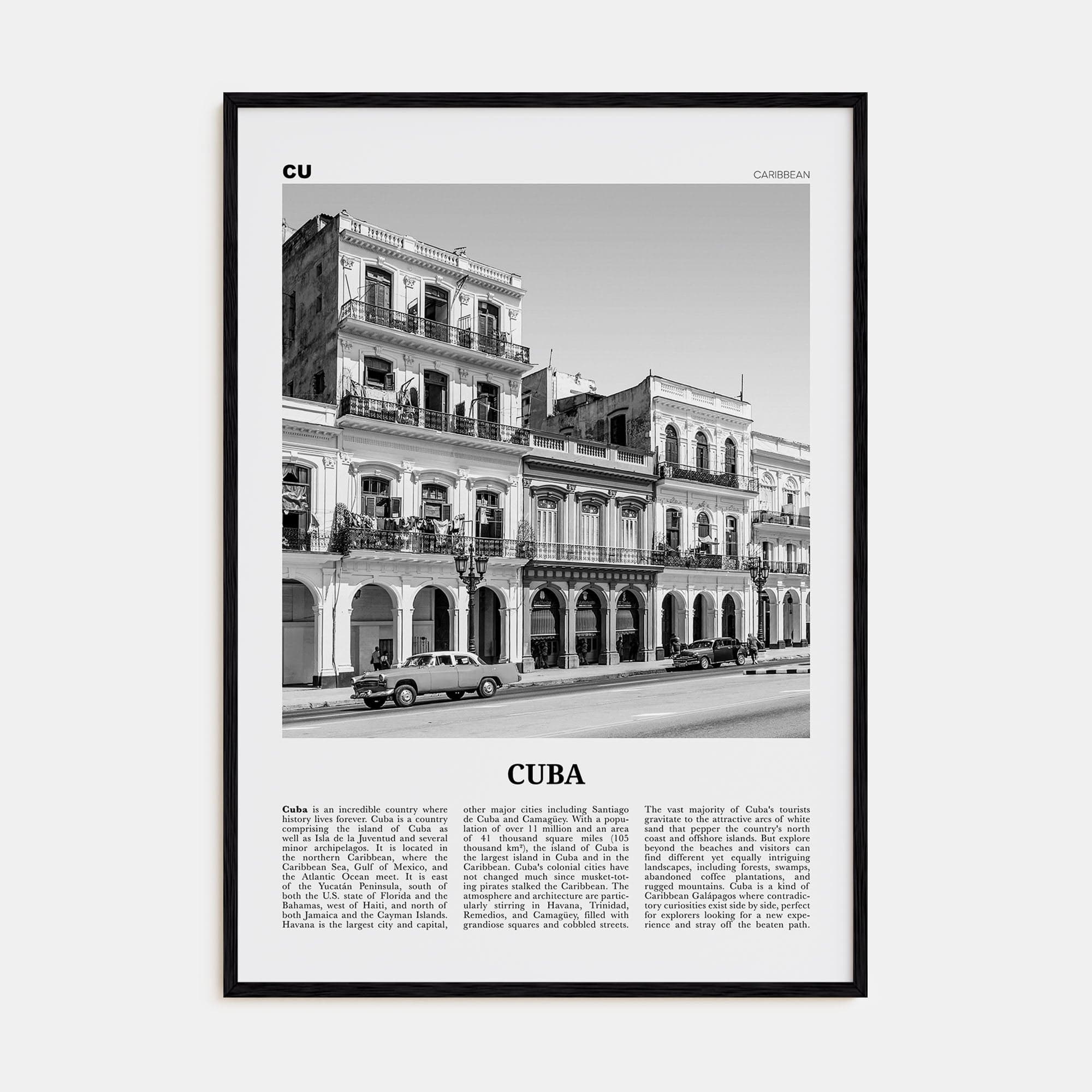 Cuba No 2 Poster Black Wood / 8x12 in Nbourhood Travel B&W Poster