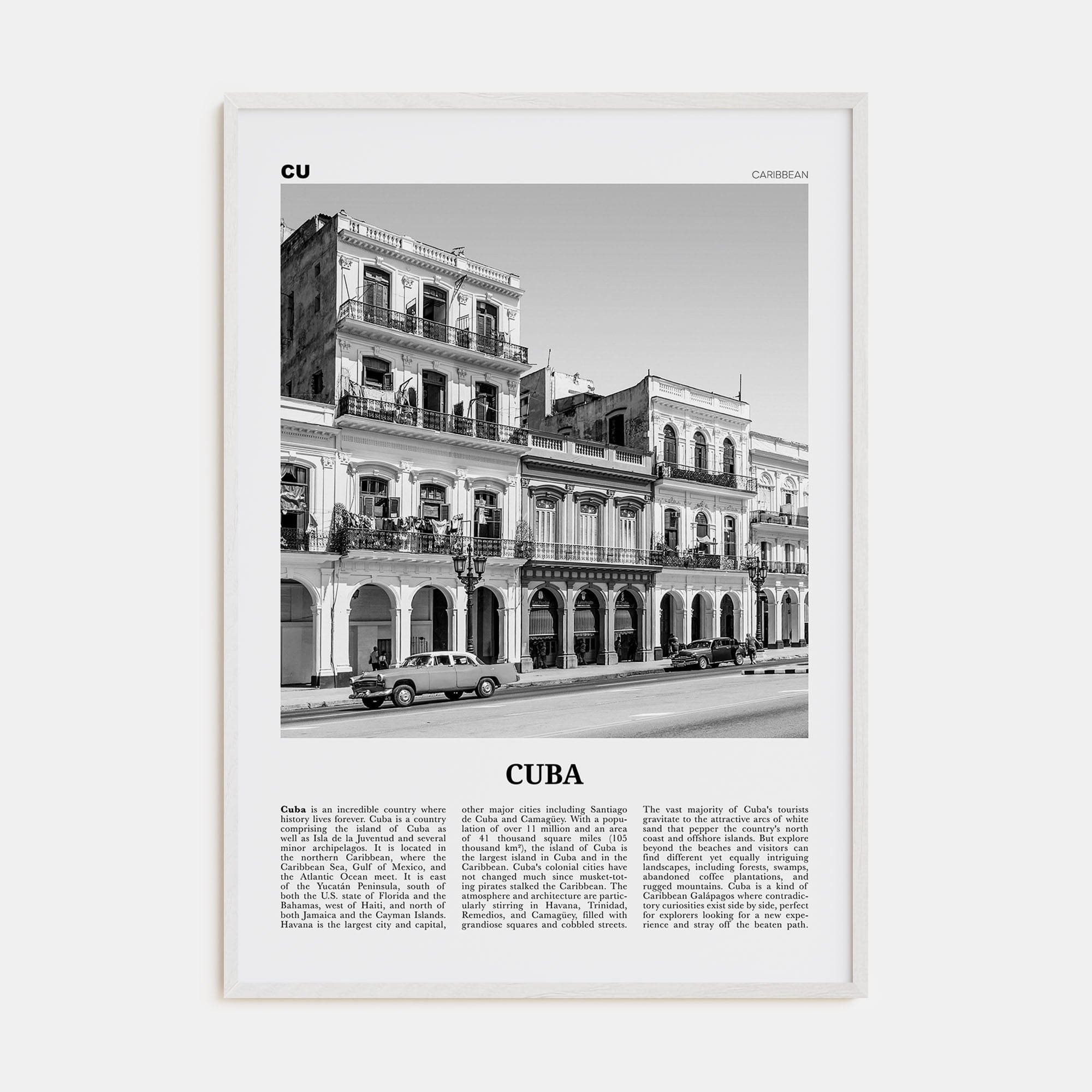 Cuba No 2 Poster White Wood / 8x12 in Nbourhood Travel B&W Poster