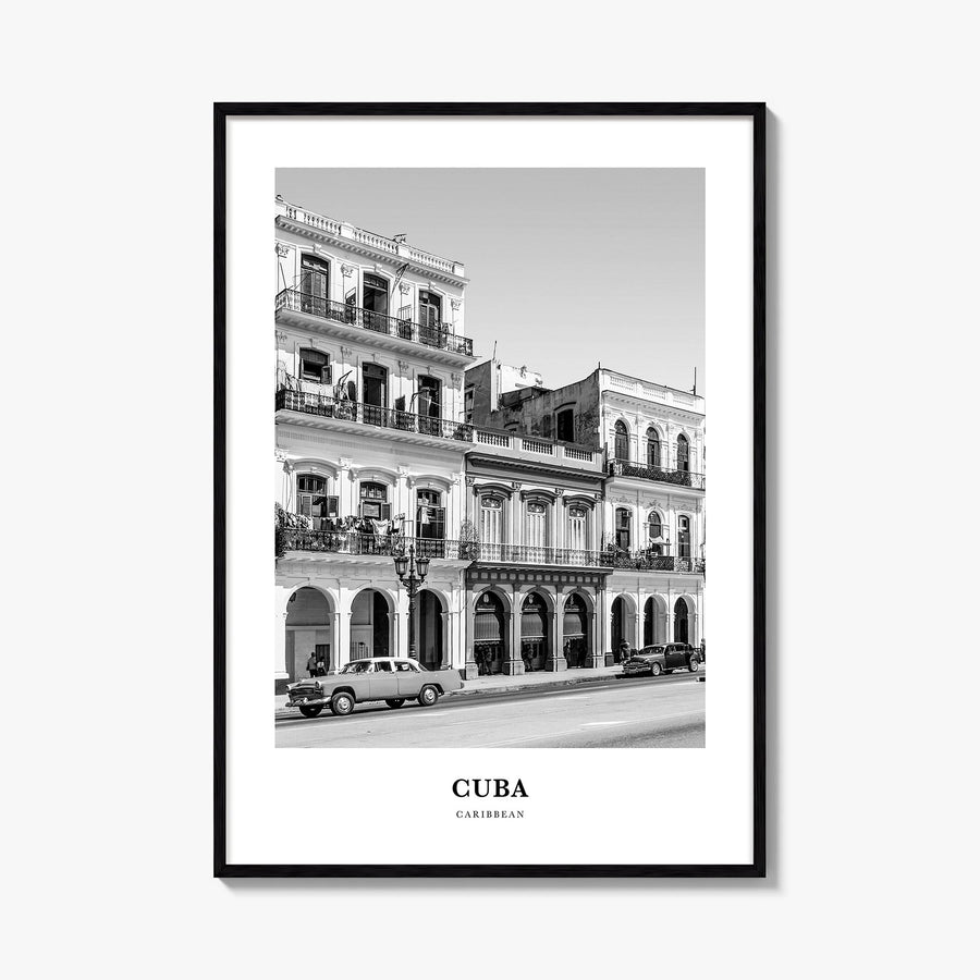 Cuba no. 3 black & white classic poster of Caribbean – vertical wall art, unframed print shown in interior mockup