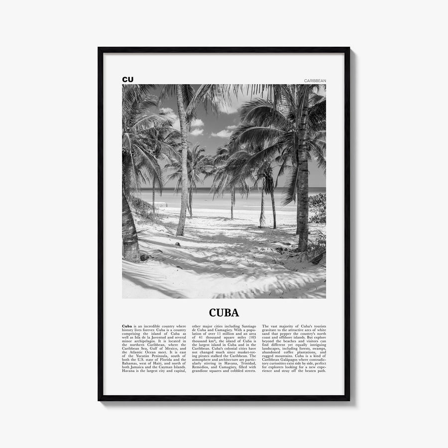 Cuba no. 3 black & white newspaper poster of Caribbean – vertical wall art, unframed print shown in interior mockup