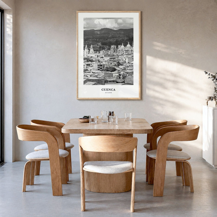 Cuenca, Ecuador Classic Poster in a natural wood frame, hanging in a dining room