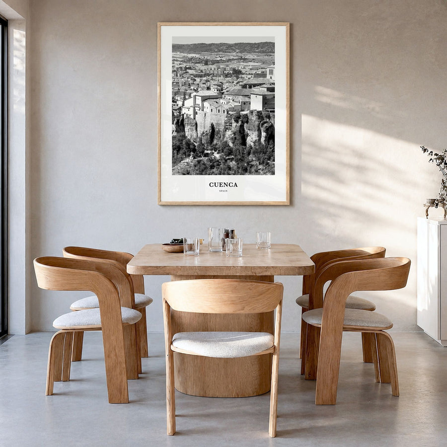 Cuenca, Spain Classic Poster in a natural wood frame, hanging in a dining room