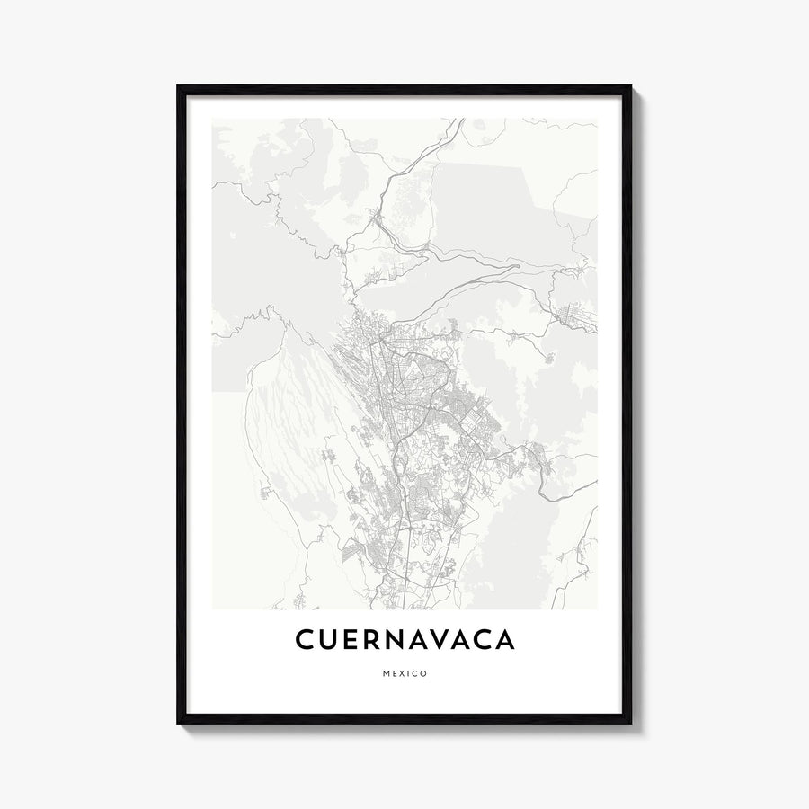 Cuernavaca black & white map poster of Mexico – vertical wall art, unframed print shown in interior mockup