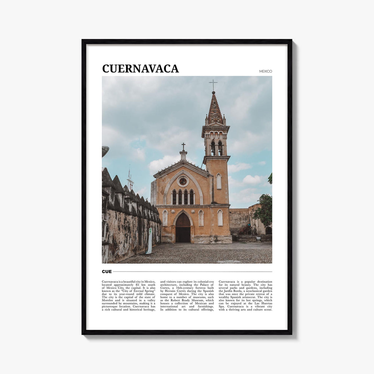 Cuernavaca colorful travel poster of Mexico – vertical wall art, unframed print shown in interior mockup
