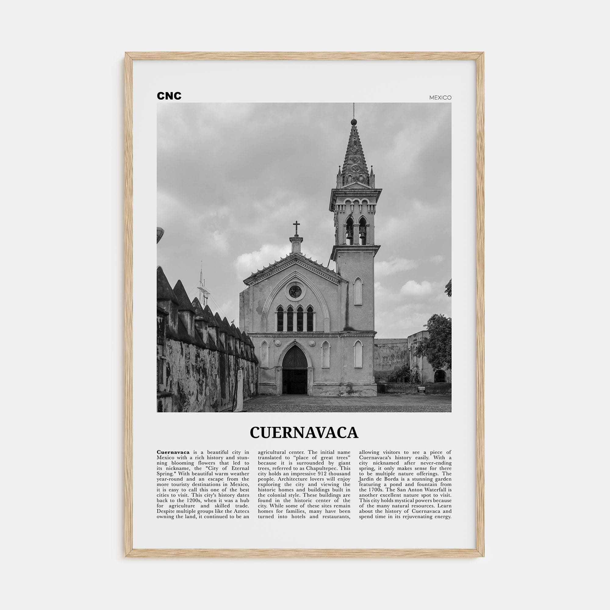 Cuernavaca Poster Natural Wood / 8x12 in Nbourhood Travel B&W Poster