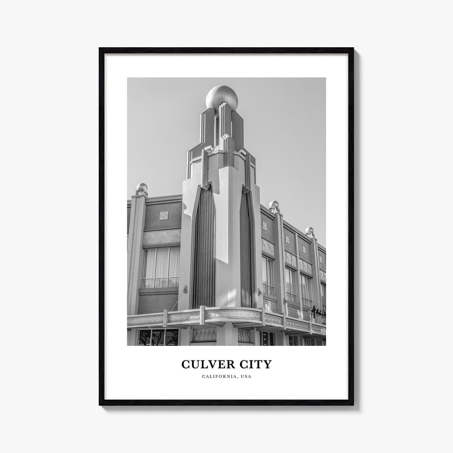 Culver City black & white classic poster of California, USA – vertical wall art, unframed print shown in interior mockup