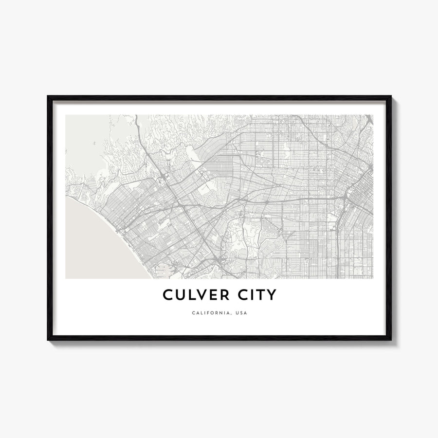 Culver City black & white map poster of California, USA – horizontal wall art, unframed print shown in interior mockup